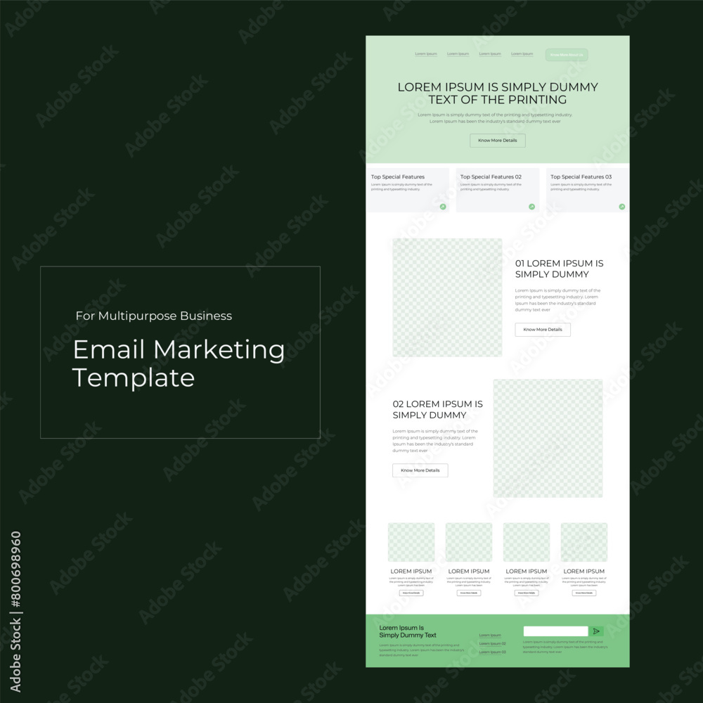 Colored minimalist style Email Marketing landing page website design template