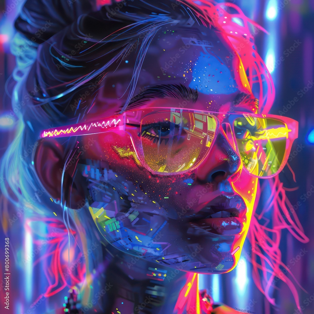 Girl, techno-dance, nightclub, neon sunglasses, rave Girl, techno-dance, nightclub, neon sunglasses, rave