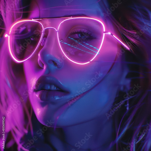 Girl, techno-dance, nightclub, neon sunglasses, rave © Dekastro