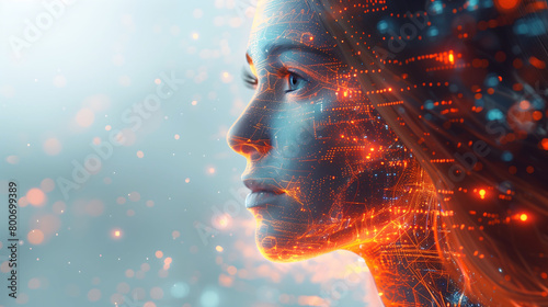 Fusion of Mind and Machine: Woman with Neural Network Visualization