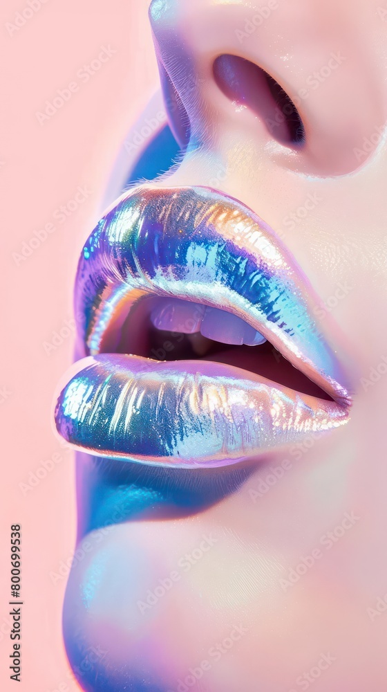 Fototapeta premium glossy pastel iridescent lips on a solid pastel background