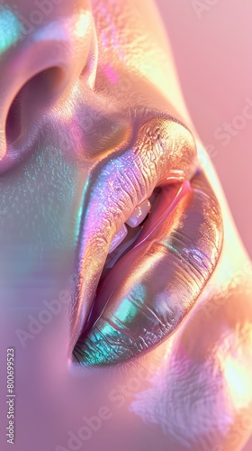 glossy pastel iridescent lips on a solid pastel background