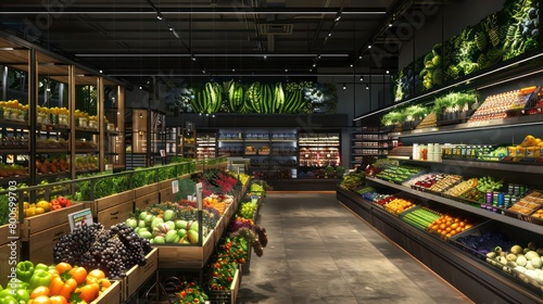 grocery store  with big led screens and holograms