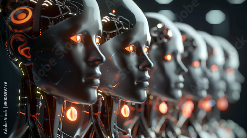 Synthetic Evolution: Array of Humanoid Robot Faces