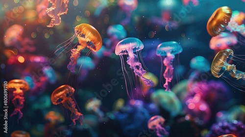 luminous colorful jellyfish extravaganza background photo
