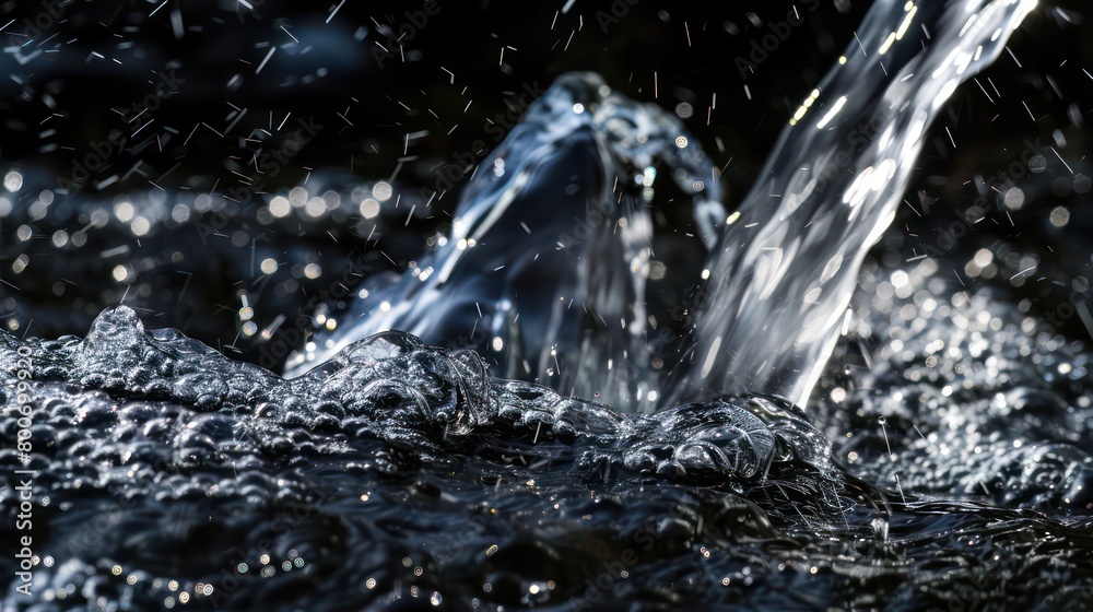 gushing water from one spring on a black background