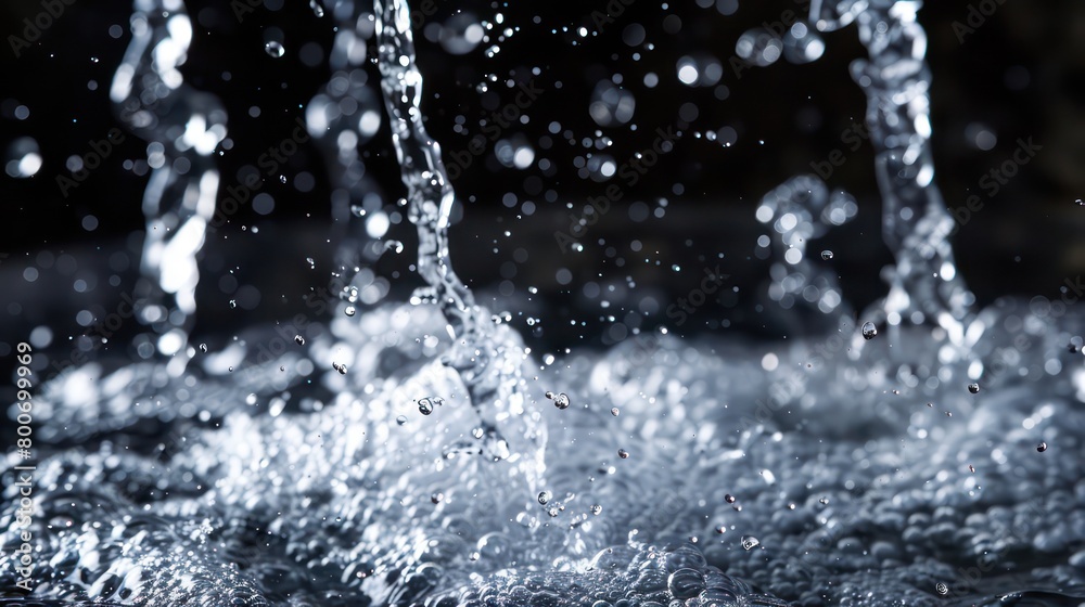 gushing water from one spring on a black background gushing water from one spring on a black background