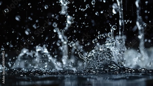 gushing water from one spring on a black background photo