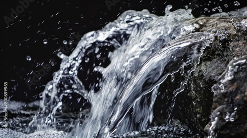 gushing water from one spring on a black background