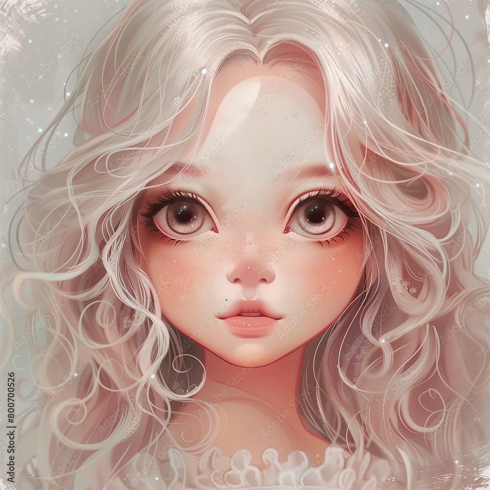 Una imagen de una dulce chica con pelo blanco y una serena expresión Una imagen de una dulce chica con pelo blanco y una serena expresión