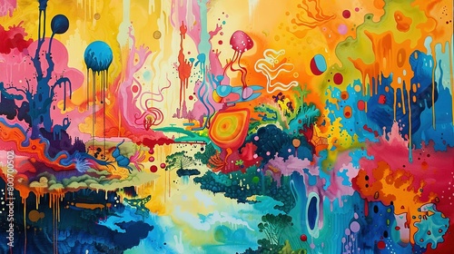 Bright, joyful colors in a piece that evokes a sense of childlike wonder --ar 16:9 Job ID: bbee1468-8880-4527-a024-ba030f6ae40d