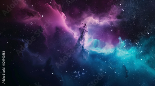 An abstract background of colorful nebulae and stars with smokelike clouds, evoking the vastness of space and celestial beauty.