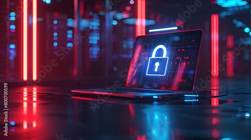 Laptop with a digital padlock icon on the screen