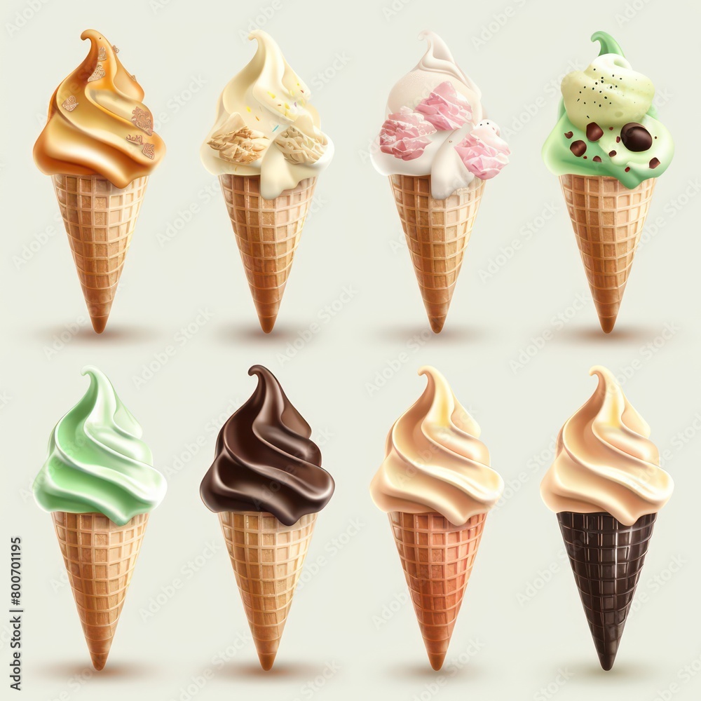 Ice cream cones with different flavors Ice cream cones with different flavors