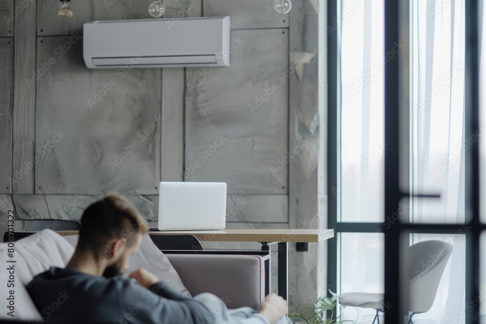 Fototapeta premium Energy-saving air conditioning, fresh and natural modern living room.