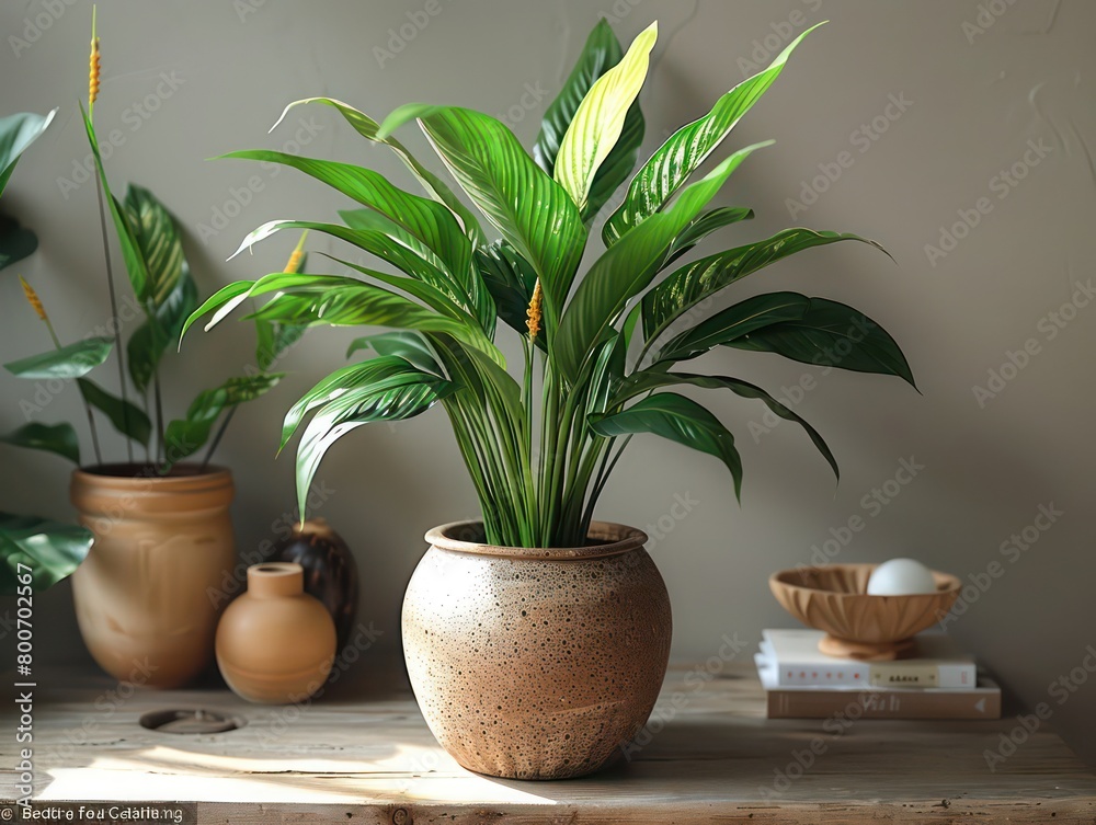 potted plant, lush green, godly aura, calm, soothing, beautiful potted plant, lush green, godly aura, calm, soothing, beautiful