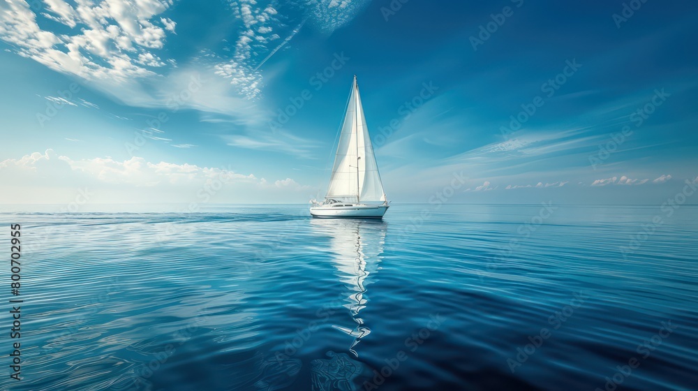 Obraz premium a sailboat in the blue sky and a smooth sea