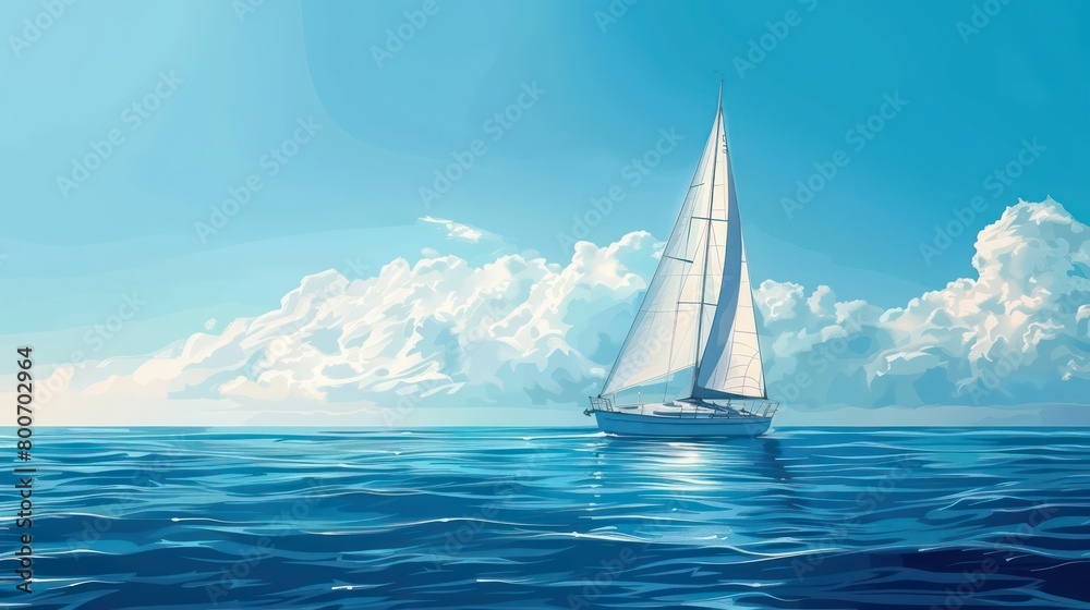 Obraz premium a sailboat in the blue sky and a smooth sea