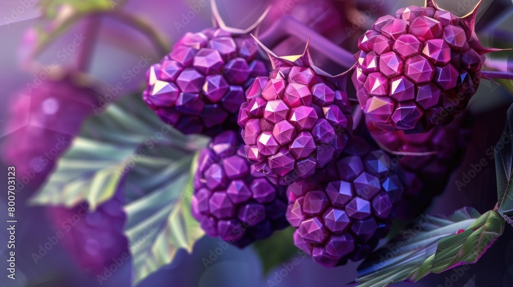 Polygonal raspberries on branch illustration Polygonal raspberries on branch illustration