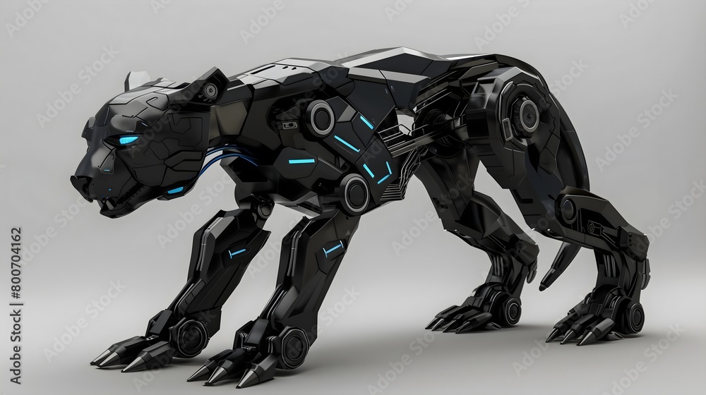 magnetic mecha black panter, blue eyes, magnetical effect, side view, fight with plasma mecha wolf, blue eyes, magnetical effect, side view, sci-fi, ultra realistic, full body magnetic mecha black panter, blue eyes, magnetical effect, side view, fight with plasma mecha wolf, blue eyes, magnetical effect, side view, sci-fi, ultra realistic, full body