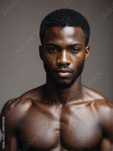 bedroom background close-up portrait of handsome black african guy from Generative AI