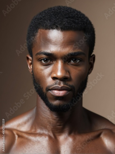 living room background close-up portrait of handsome black african guy from Generative AI