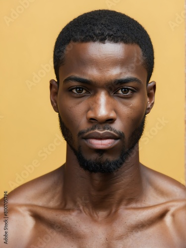 plain yellow background close-up portrait of handsome black african guy from Generative AI