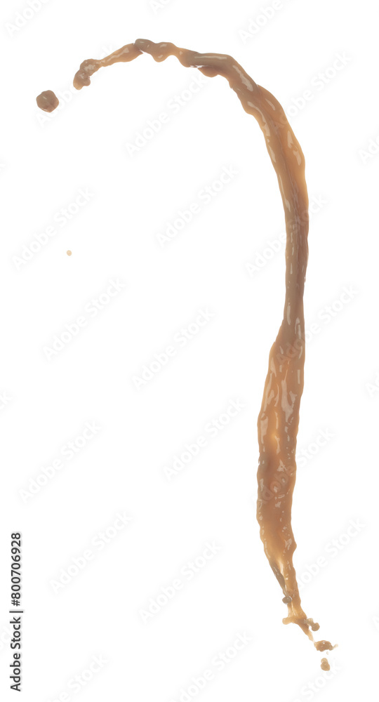 Milk Tea fall pouring down in Shape form line. Milk Ice coffee splash spill into drop, chocolate cocoa attack fluttering explosion in air. White background isolated, stop motion freeze shot. Milk Tea fall pouring down in Shape form line. Milk Ice coffee splash spill into drop, chocolate cocoa attack fluttering explosion in air. White background isolated, stop motion freeze shot.