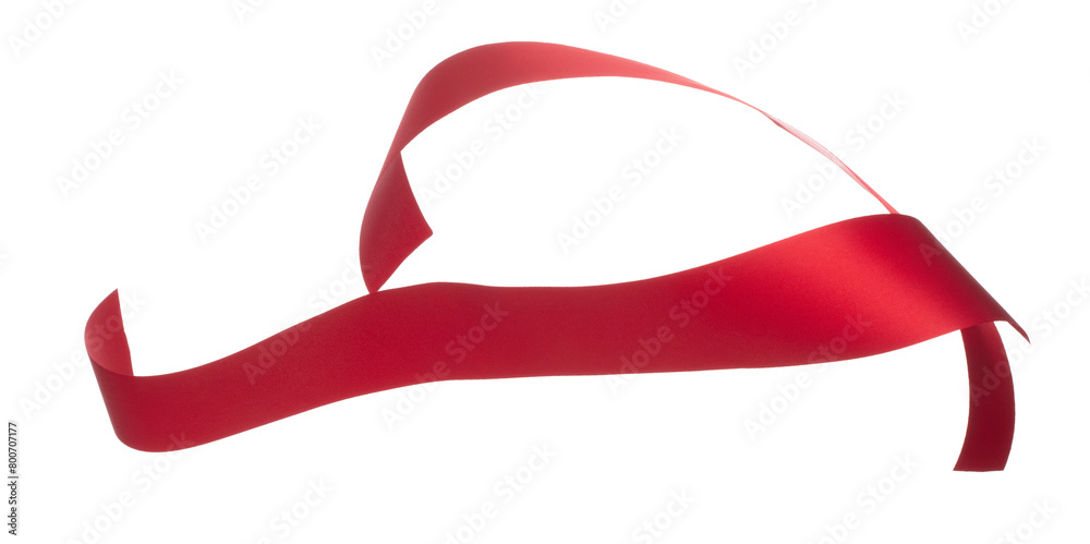 Red ribbon long straight fly in air with curve roll shiny. Red ribbon for present gift birthday party to wrap around decorate and make of textile cloth long straight. White background isolated Red ribbon long straight fly in air with curve roll shiny. Red ribbon for present gift birthday party to wrap around decorate and make of textile cloth long straight. White background isolated