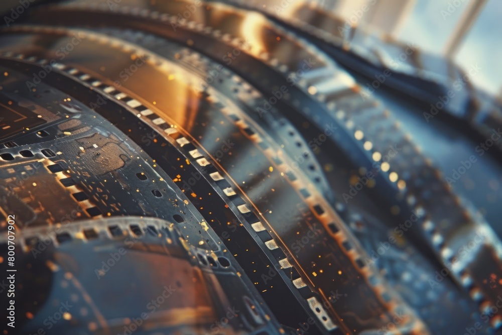 Fototapeta premium Vintage film strips close-up with grainy, aged look. Evocative and retro cinematic detail