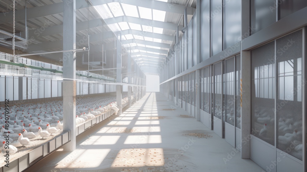 Modern and clean white feather broiler chicken cage, laying hen farming industry. Modern and clean white feather broiler chicken cage, laying hen farming industry.