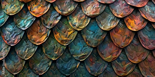 A colorful, multi-colored dragon with a metallic texture photo