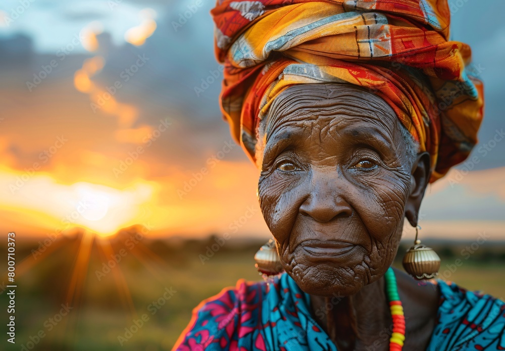 portrait of a senior african woman dressed in traditional attire