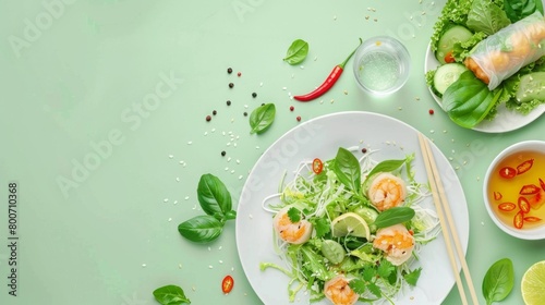 Italian caprese salad with vegetable, basils, tomatoes and mozzarella, flat lay copy space photo
