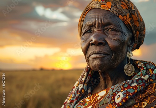 portrait of an elderly african woman dressed in traditional clothes photo