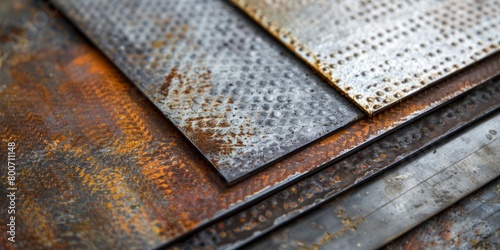 A stack of rusted metal sheets with a patterned design