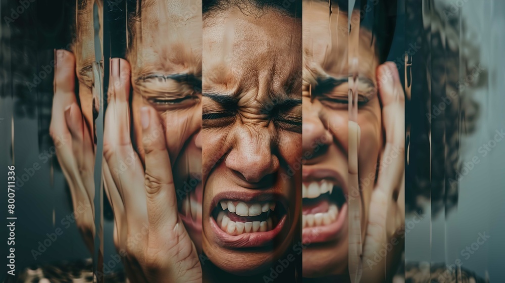 The image shows a repetitive sequence of three distinct facial ...