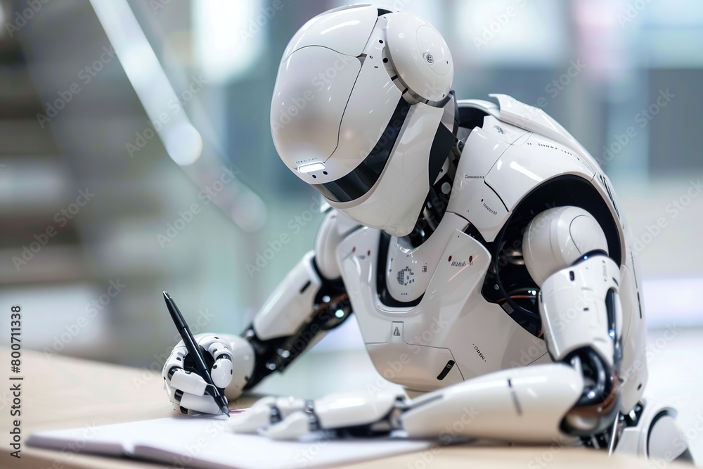 ChatGPT writing article or essay, futuristic robot assistant with pen replacing human, chat bot helping with homework ChatGPT writing article or essay, futuristic robot assistant with pen replacing human, chat bot helping with homework