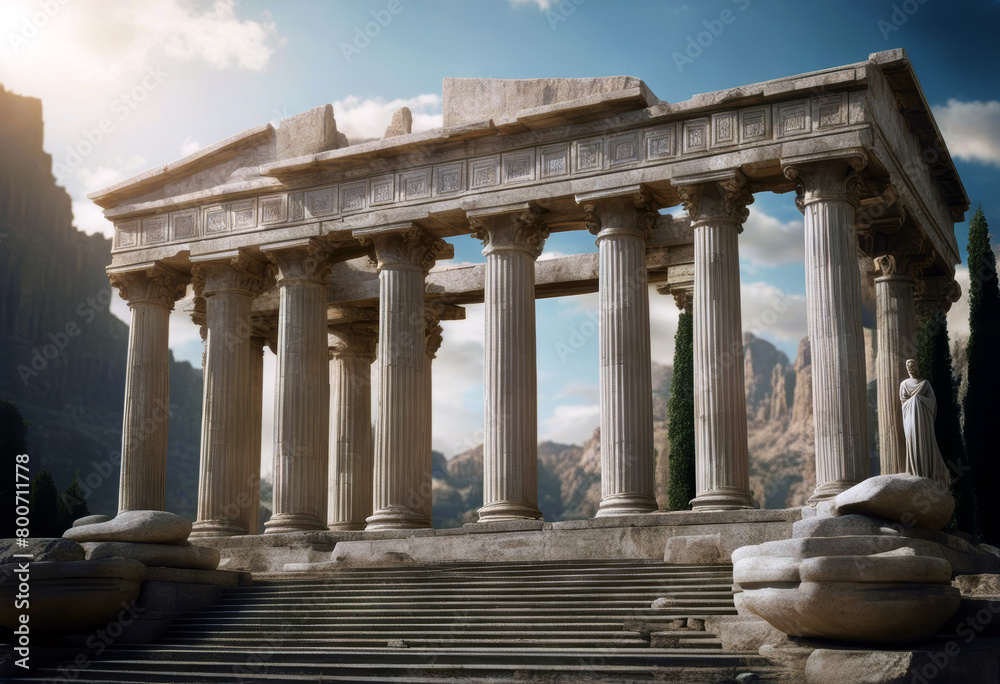 Naklejka premium 'stone illustration statues fantasy columns greek 3d temple arches ancient render poduim game antique arcade arch archaeology architecture art artwork athens building'