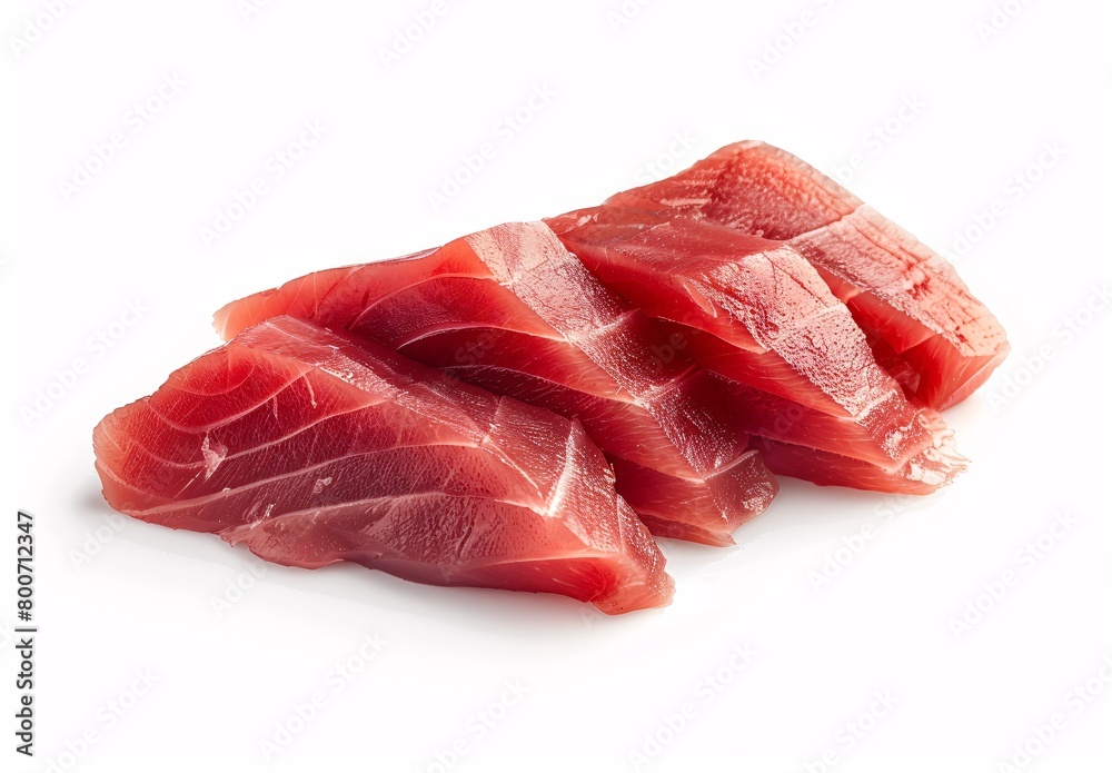 three pieces of tuna on a white surface three pieces of tuna on a white surface