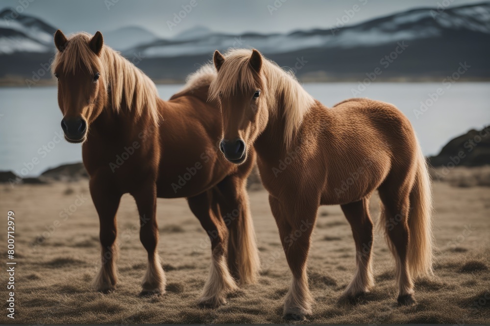 Obraz premium 'icelandic horse iceland pony animal farm meadow mammal head rural nature fast equestrian landscape field strong wild serene large standing pasture white tranquil hair beauty mare mane farmland'
