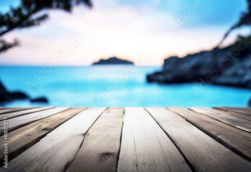 'background blur landscape beach table wooden long advertising blank breakfast business cafes coast coconut hot drink concept client decoration design desk display empty evening food island'
