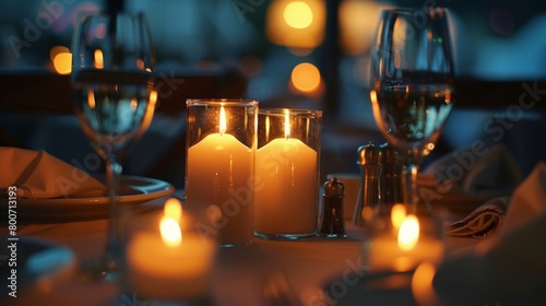 A warm candlelit ambiance sets the mood for a peaceful and intentional dining experience. photo