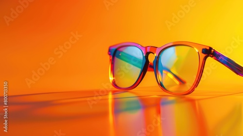Colorful eyeglasses with reflective lenses on orange background © Artyom