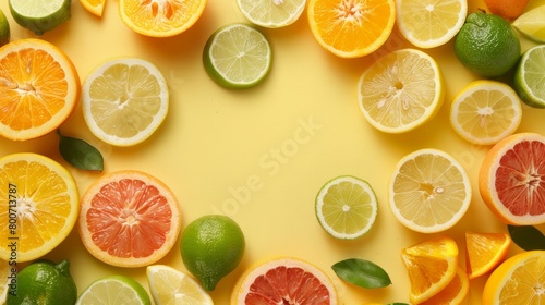 A composition of citrus fruits  lemons  limes  oranges  cut into slices generative ai