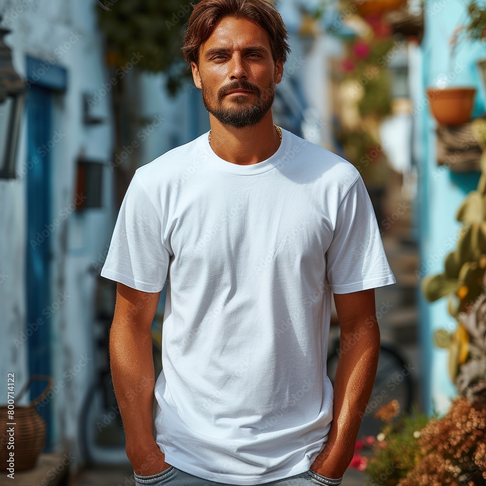 Photo of a man wearing a tshirt with space for the design Photo of a man wearing a tshirt with space for the design