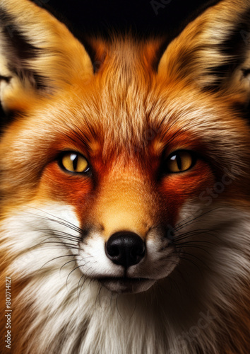 Fox, symbol of cunning and adaptability, highlights its elegance and cautious expression.
