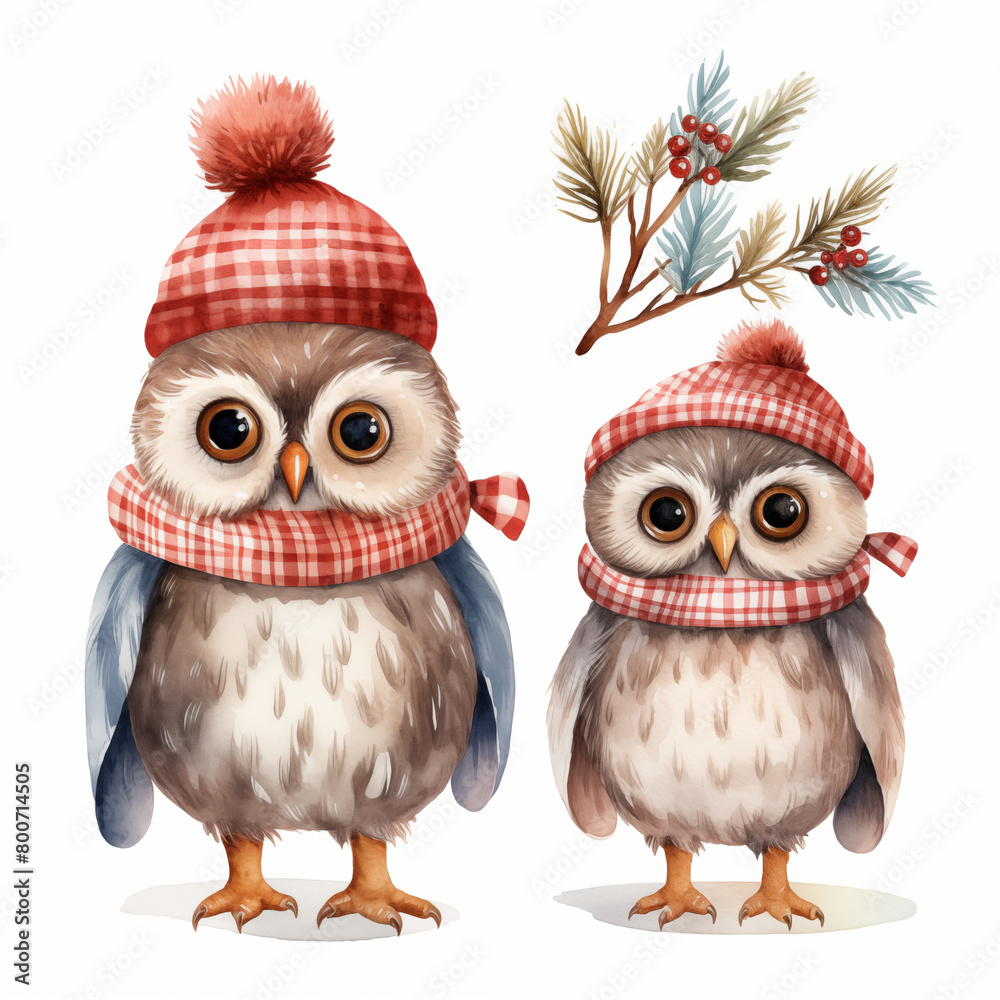 Fototapeta premium happy christmas owl, cute owl christmas clipart