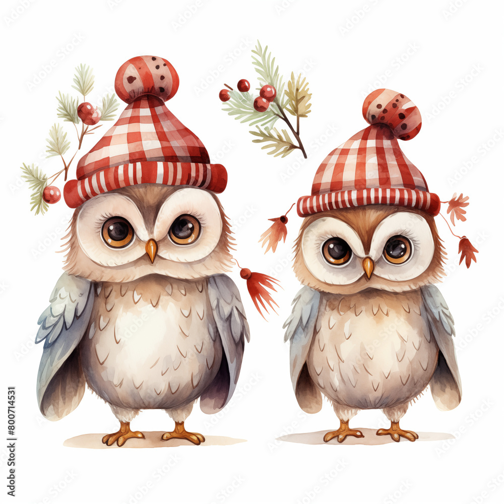 Fototapeta premium happy christmas owl, cute owl christmas clipart
