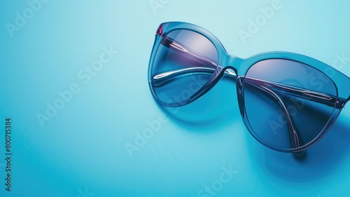 Blue sunglasses with gradient lenses on blue background